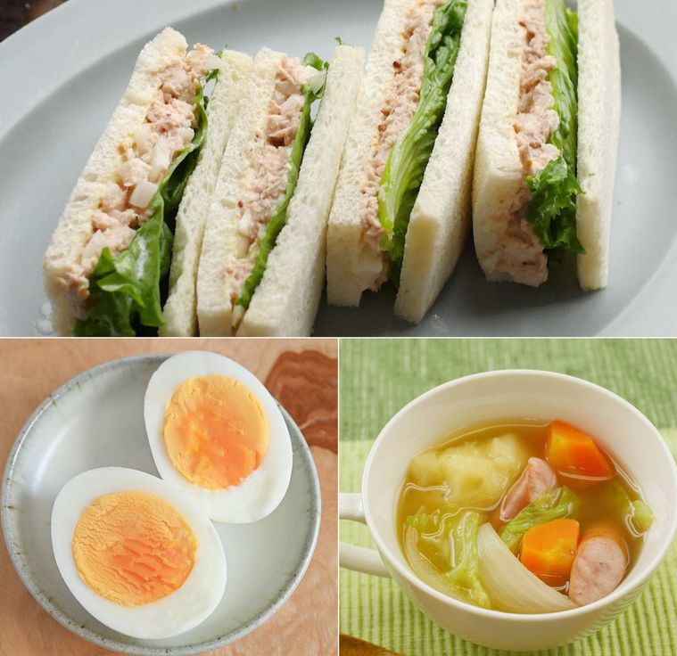 サンドイッチゆで卵野菜スープの合成画像