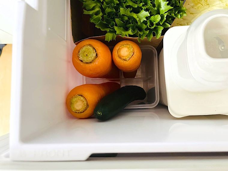 100均の新鮮野菜スタンドを野菜室に設置して使用しているところ