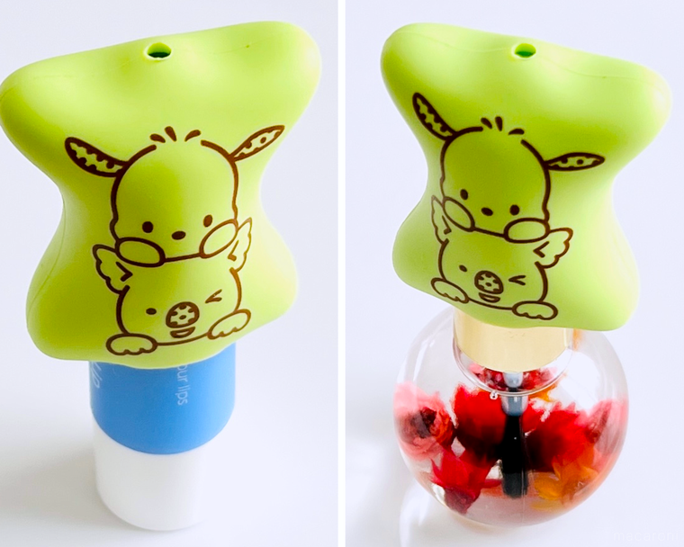 ガムキャップをリップクリームとネイルオイルに装着した画像のコラージュ