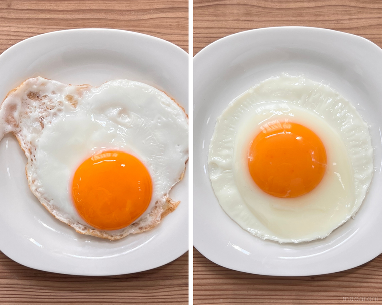 白い皿に盛られた目玉焼きのコラージュ画像