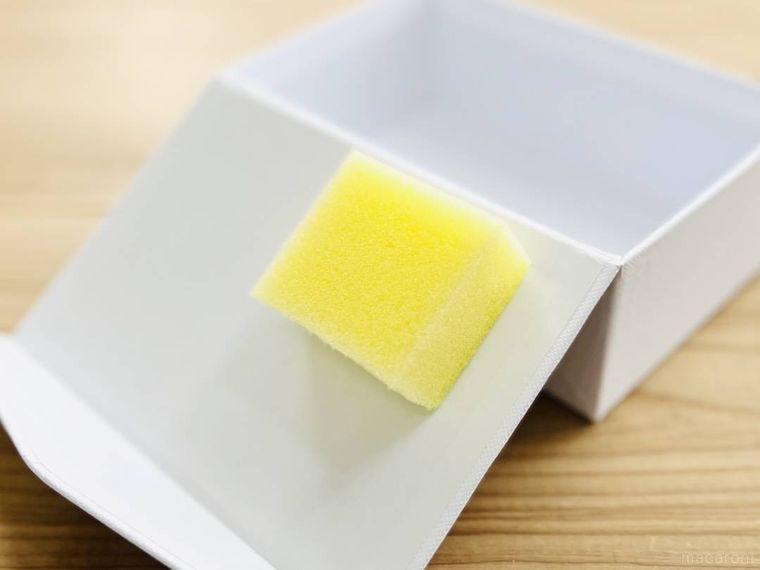 白いケースのフタ裏に食器用スポンジを貼った様子