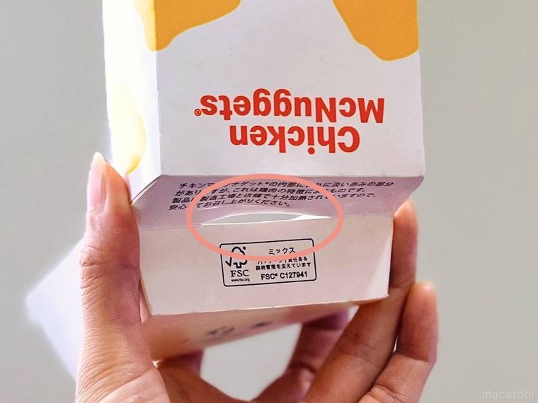 マクドナルドのナゲットの箱を手で持っている様子