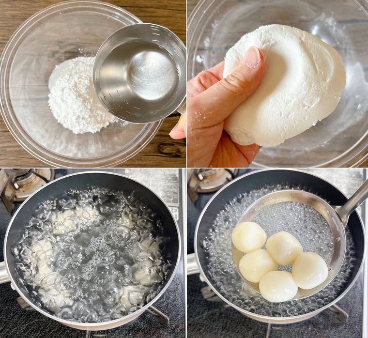 団子粉をこねて団子を作る様子