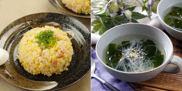 シンプルチャーハンとわかめスープのコラージュ画像