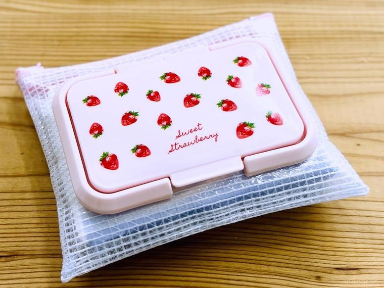 ビニールネットケースとウェットシートのフタで作ったポケットティッシュケース
