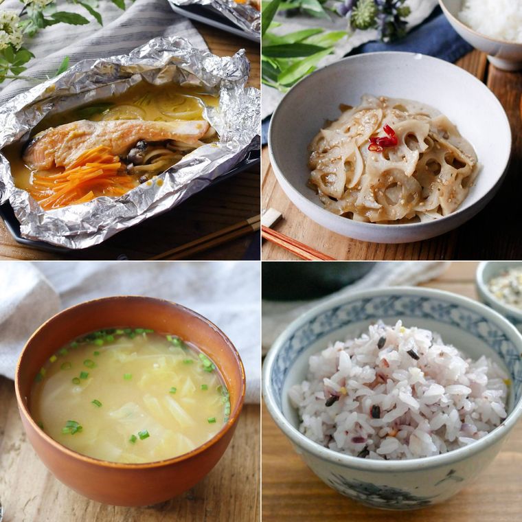 秋冬に食べたい鮭ホイル焼き献立のコラージュ