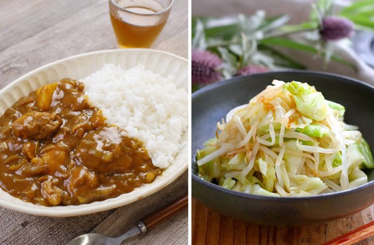 チキンカレー献立のコラージュ