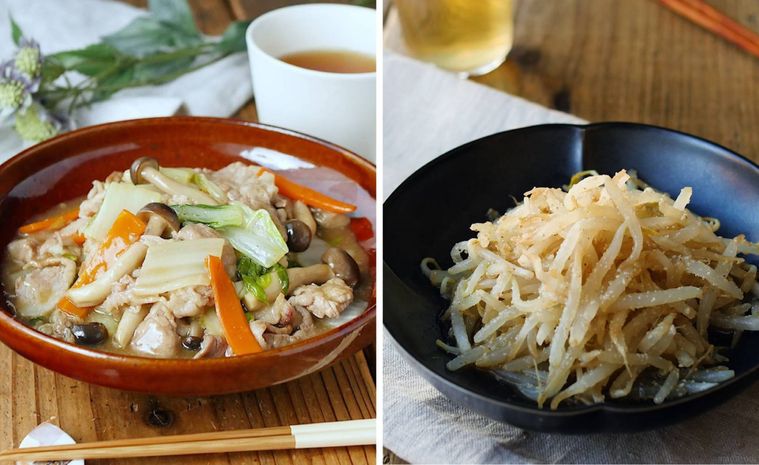 豚こまと白菜のうま煮献立のコラージュ