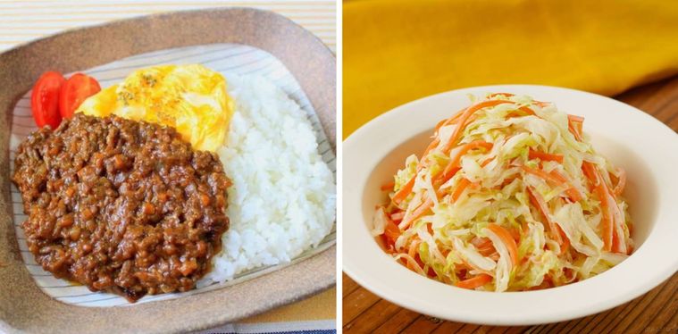 キーマカレー献立のコラージュ