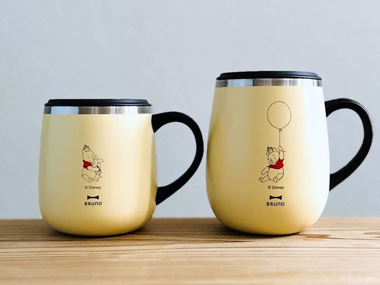 ブルーノのPooh 蓋つきステンレスマグ shorttallを並べた様子