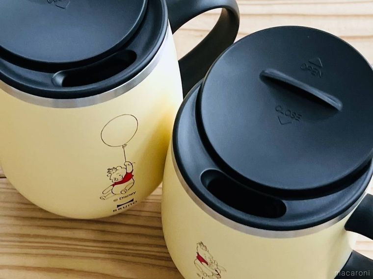 ブルーノのPooh 蓋つきステンレスマグ shorttallを並べた様子