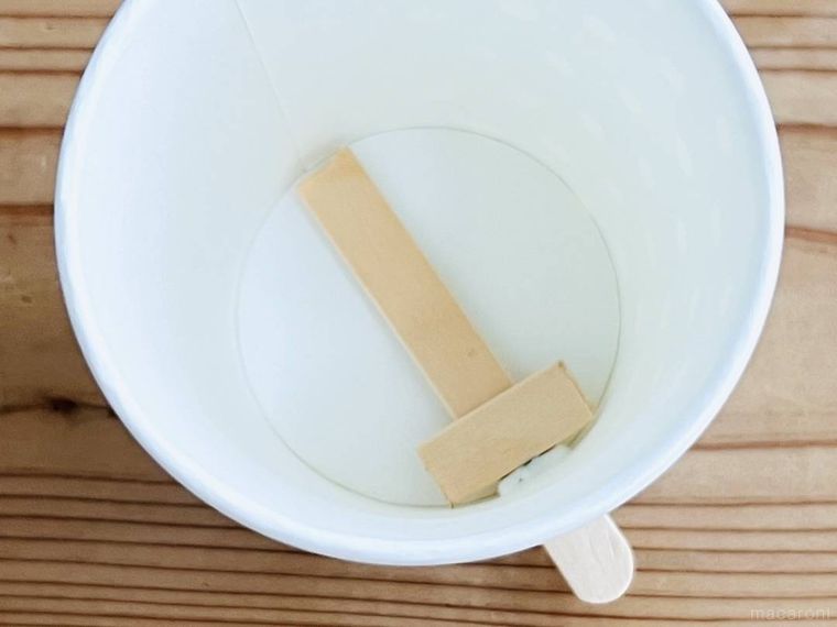 アイスの棒を十字に貼り合わせた様子