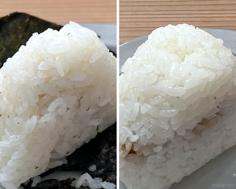 セブンイレブンの手巻おにぎりと銀しゃりむすびを並べた様子