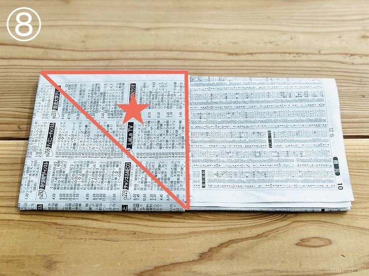 新聞紙でスリッパを作っている様子