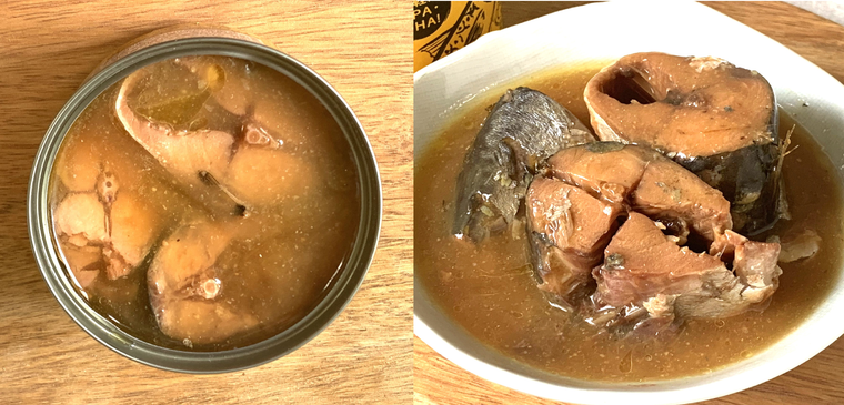 業務スーパーの鯖缶さば味噌煮缶詰を開封し器に出した様子