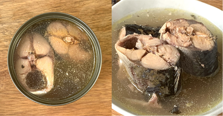 業務スーパーの鯖缶さば水煮缶詰を開封し器に出した様子