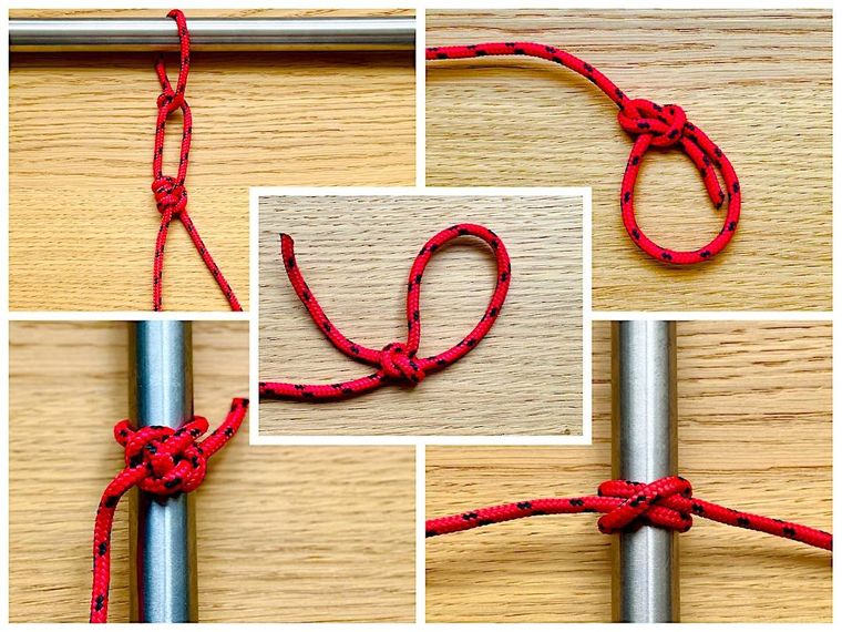 5種類の引っ張ると締まる結び方のコラージュ
