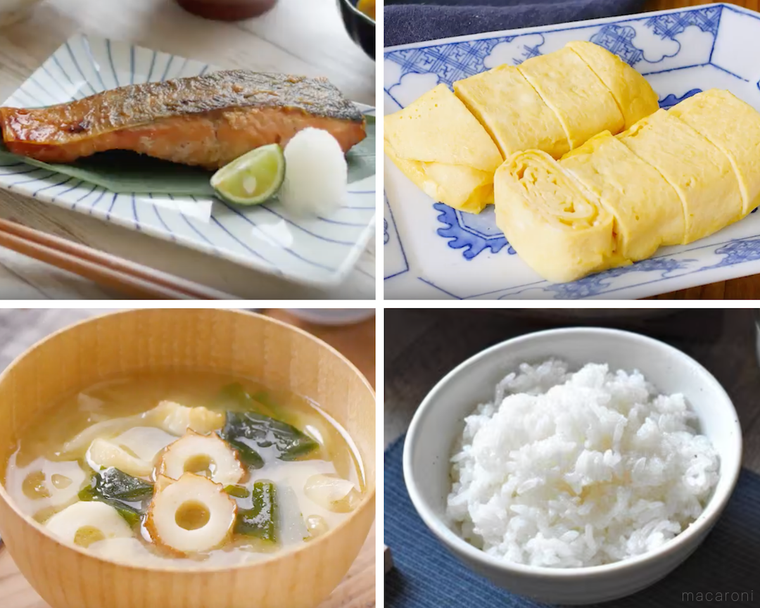 鮭の西京焼き、卵焼き、味噌汁、ごはん