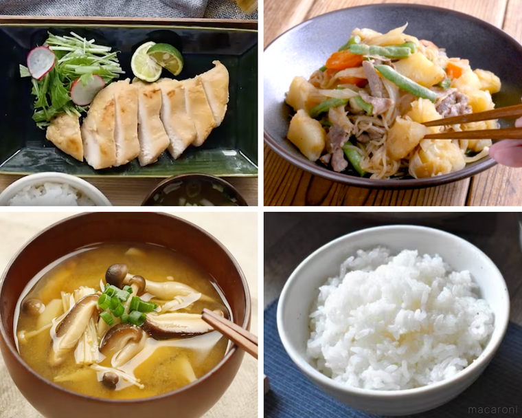 鶏むね肉の塩麹西京焼き、肉じゃが、味噌汁、ごはん