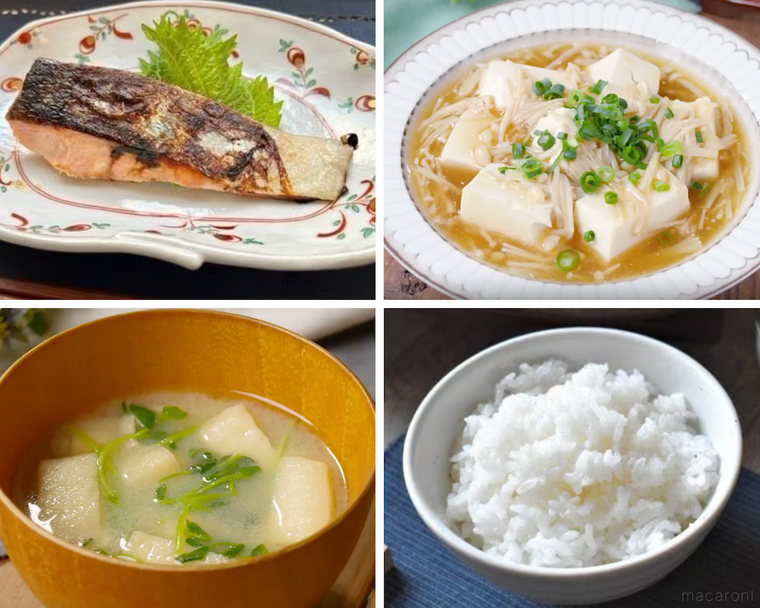 鮭の西京焼き、あんかけ豆腐、味噌汁、ごはん