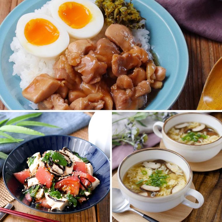 ルーローハンとトマトと豆腐のサラダの献立コラージュ