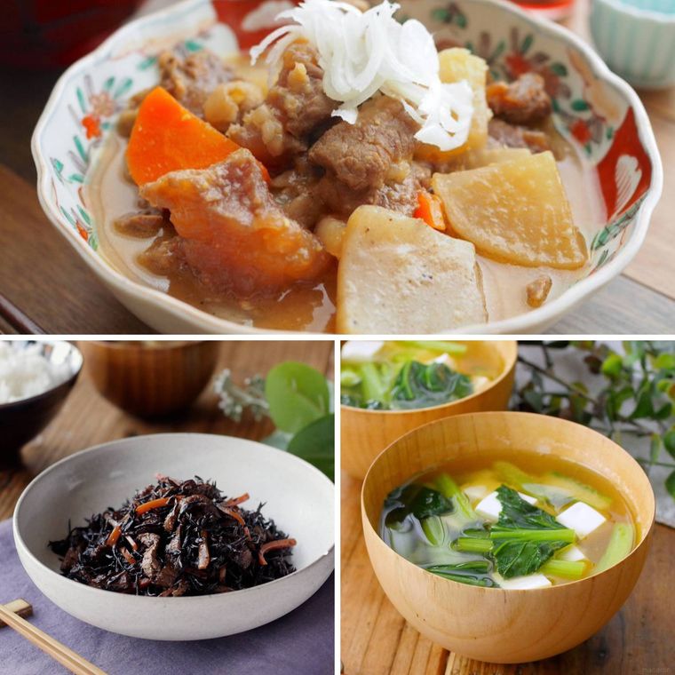 牛すじ煮込みとひじきの煮物の献立コラージュ