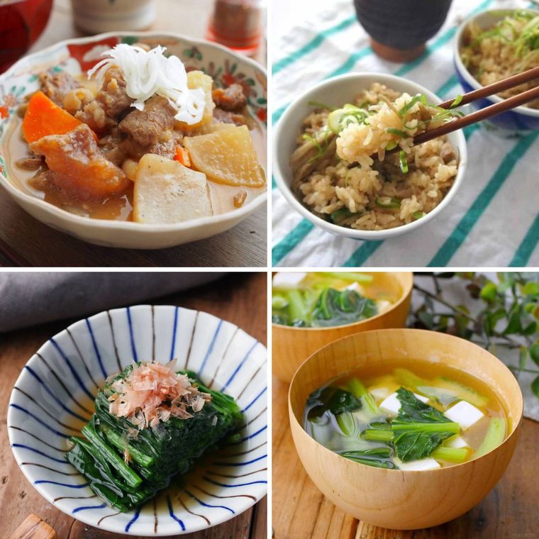 牛すじ煮込みと炊き込みご飯の献立コラージュ