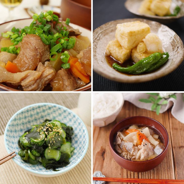 牛すじ煮込みと揚げ出し豆腐の献立コラージュ