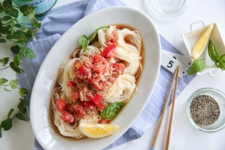 トマトとツナの冷製パスタ風そうめん