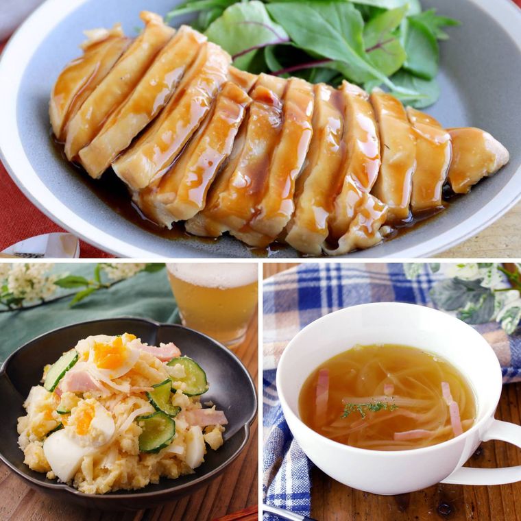 鶏むね照り焼きの献立コラージュ