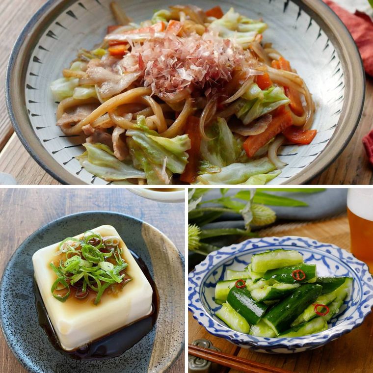 焼きうどんの献立コラージュ