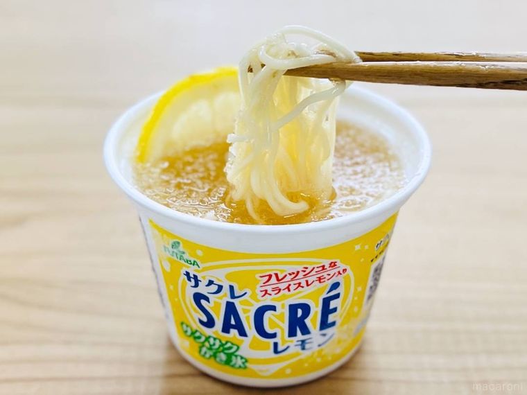 めんつゆを入れたサクレにそうめんを浸した様子