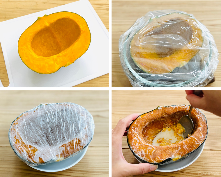 冷凍かぼちゃアイスを作っている様子