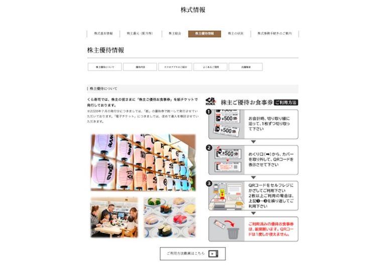 くら寿司公式サイト掲載の株主優待制度