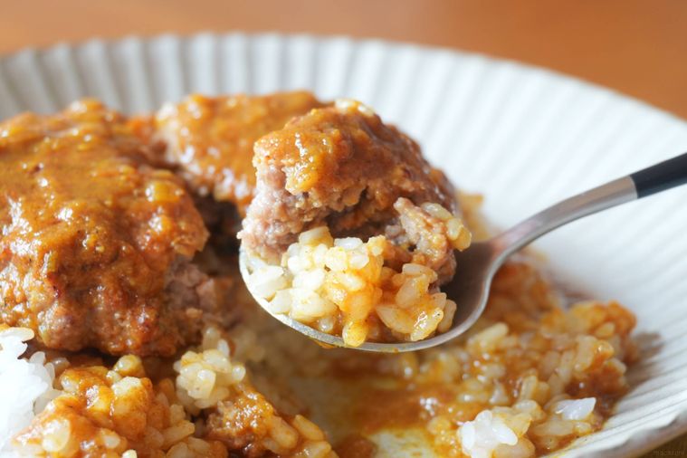 カレーハンバーグをのせたスプーン