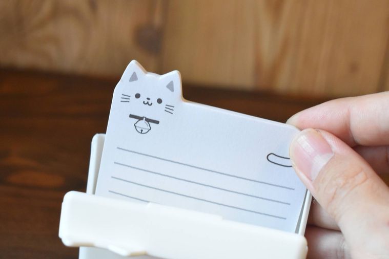 ねこふせんケースセット ワイドからふせんを取り出しているところ