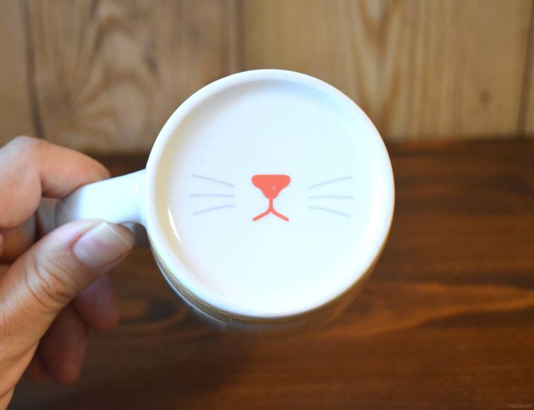 ノーズマグカップキャットの底面を見せている様子