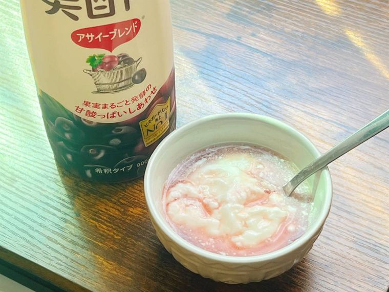 ヨーグルトにミチョをソース代わりにかけたところ