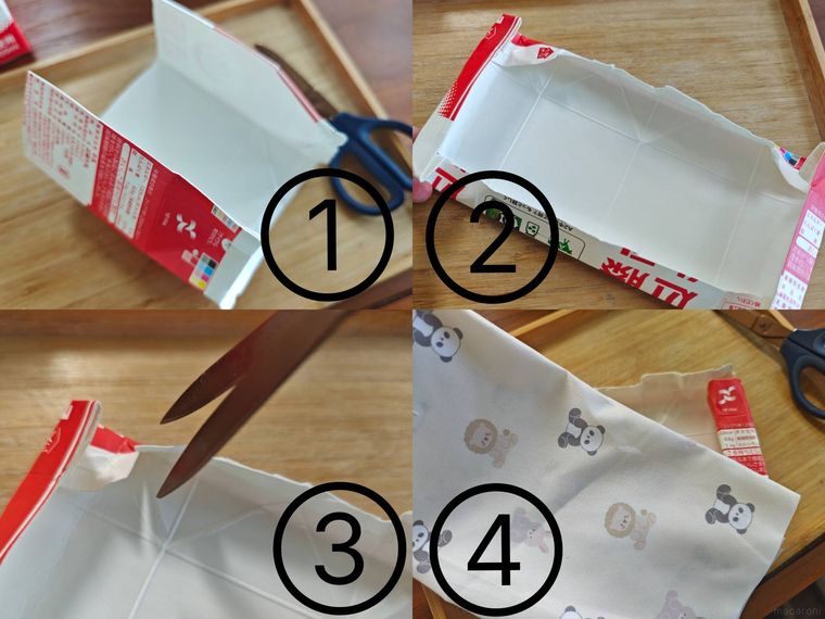 牛乳パックで小物トレーを作る工程