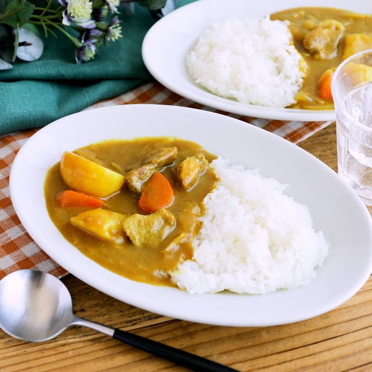 白い皿に盛り付けられた米粉カレー
