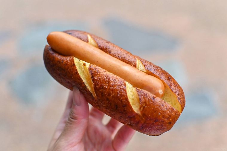 ホットドッグを持っているところ