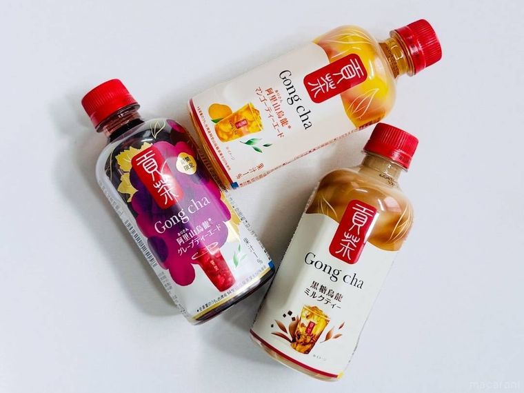 貢茶 阿里山烏龍グレープティーエード、貢茶 黒糖烏龍ミルクティー、貢茶 阿里山烏龍1マンゴーティーエード