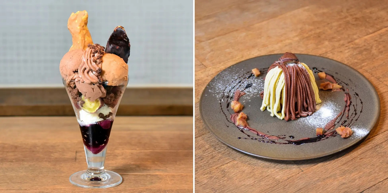 チョコレートパフェと笠間の和栗のモンブラン