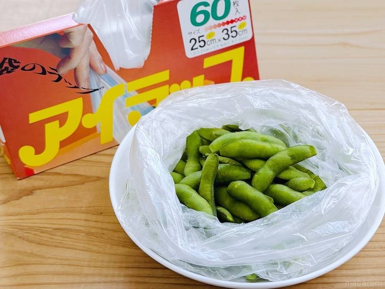 ゆでた枝豆とアイラップ
