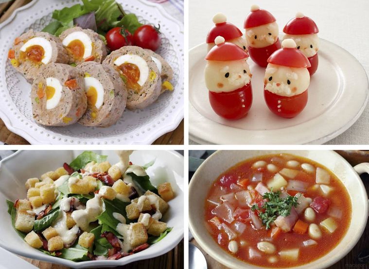 ミートローフをメインにした料理画像4枚のコラージュ