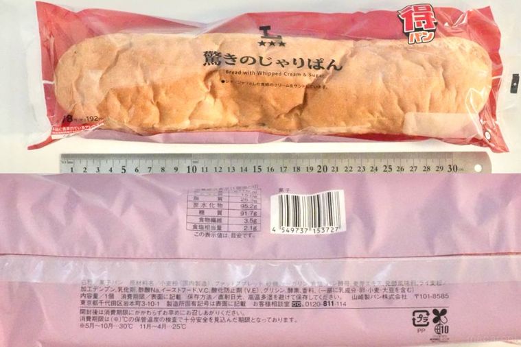 コッペパンのじゃりぱんのパッケージと原材料表示