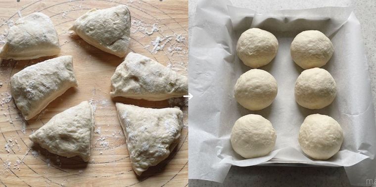 パン生地を6等分した様子