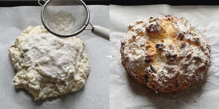 パン生地に粉をふっている様子