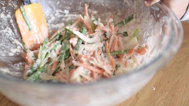 卵を使わずにカリッと焼いた野菜たくさんもちもちチヂミの作り方の画像