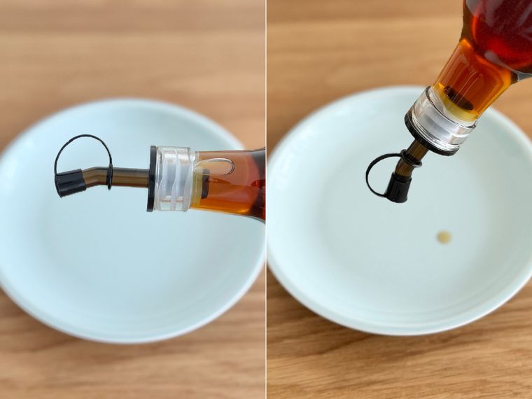 ビネガーオイルガラスボトルで漏れを検証している様子
